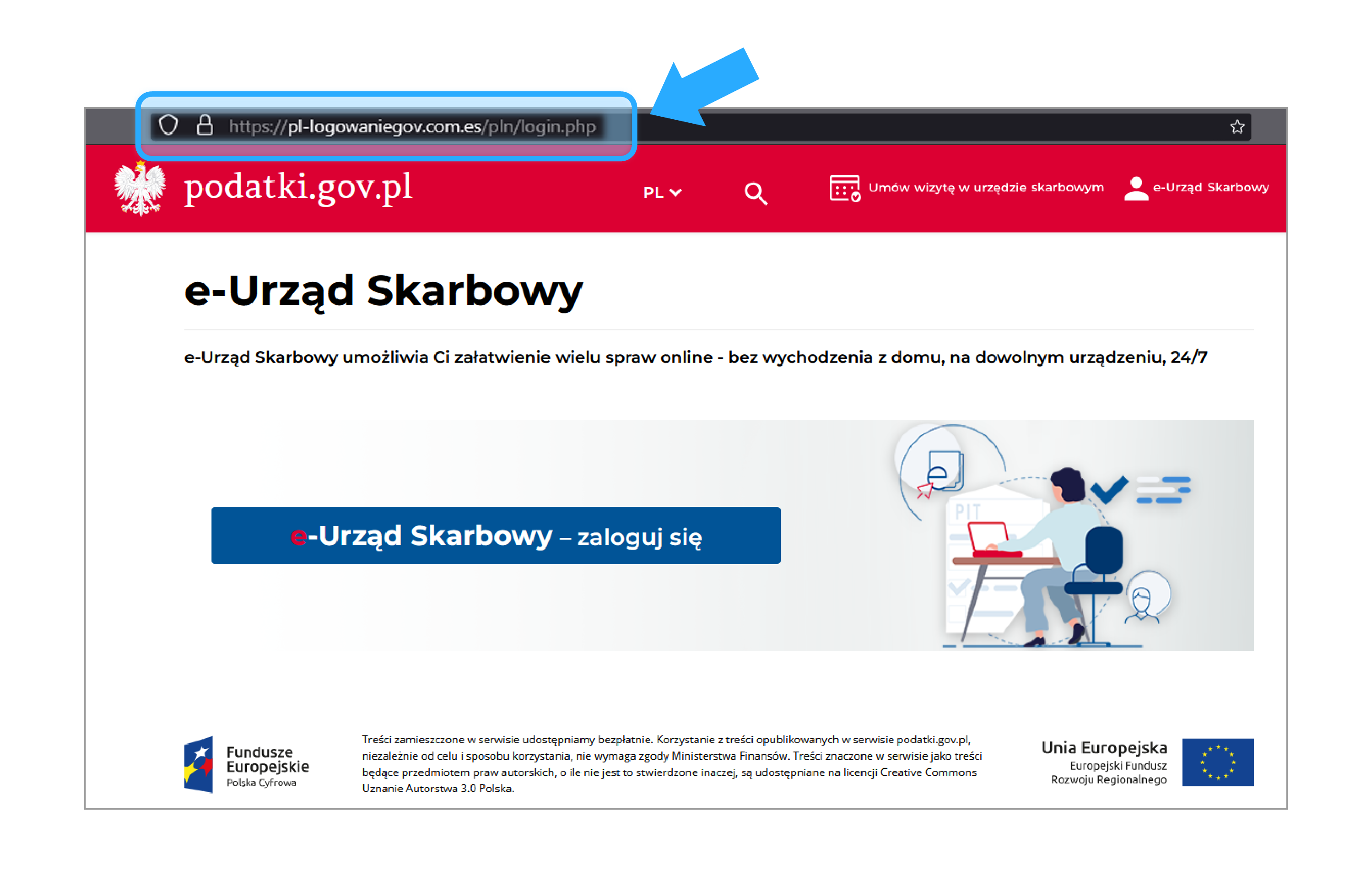 Fałszywy adres strony urzędu skarbowego