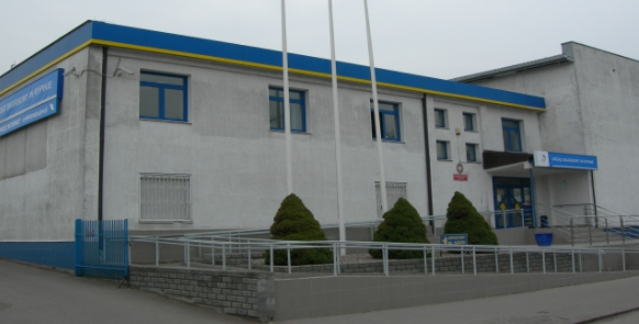 Jednopiętrowy budynek Urzędu Skarbowego w Rypinie. Przed budynkiem podjazd dla niepełnosprawnych.