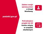 Z lewej strony napis podatki.gov.pl, po prawej stronie napis Załatw swoje sprawy przez e-Urząd Skarbowy, niżej Potrzebujesz przyjść do US - Umów wizytę w urzędzie skarbowym