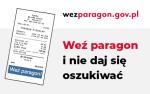 Po lewej stronie paragon a po prawej napis Weź paragon i nie daj się oszukiwać. Powyżej adres url wezparagon.gov.pl