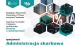Zdjęcie w kształtach: palec wskazujący na tablicę przedstawiające ikony dolar, procent. Napis: Kolegium Ekonomii, Finansów i Prawa, Instytut Finansów zaprasza na studia II stopnia na kierunku Finanse i rachunkowość. Specjalność Administracja Skarbowa.