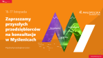 Po prawej logo Małopolska Innowacyjna. Po lewej napis: 16-17 listopada. Zapraszamy przyszłych przedsiębiorców na konsultacje w Myślenicach. #tydzieńprzedsiębiorczości