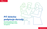 Kontury rodziny mama, tata, dziecko z napisem PIT dziecka podpisuje dorosły.
