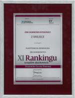 Dyplom Izba Skarbowa w Bydgoszczy drugie miejsce w klasyfikacji generalnej XI Ranking Urzędów Skarbowych Gazety Prawnej