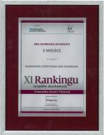 Dyplom Izba Skarbowa w Bydgoszczy trzecie miejsce w kategorii efektywność XI Ranking Urzędów Skarbowych Gazety Prawnej