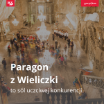 Zdjęcie przedstawiające salę w Kopalni Soli w Wieliczce. W lewym dolnym rogu teks: Paragon z Wieliczki to sól uczciwej konkurencji.