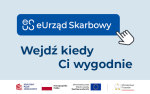 Grafika z napisem: Wejdź kiedy Ci wygodnie. W lewym górnym logo nowe logo eUrząd Skarbowy.