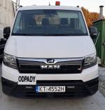 Samochód ciężarowy MAN TGE wywrotka, V, rok produkcji 2018, n pojemność silnika 1968 cm3, 130 kW,
dopuszczalna masa całkowita 5 000 kg. kolor biały