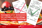 Grafika przedstawiająca tzw. rachunek kelnerski i paragon fiskalny oraz napis 